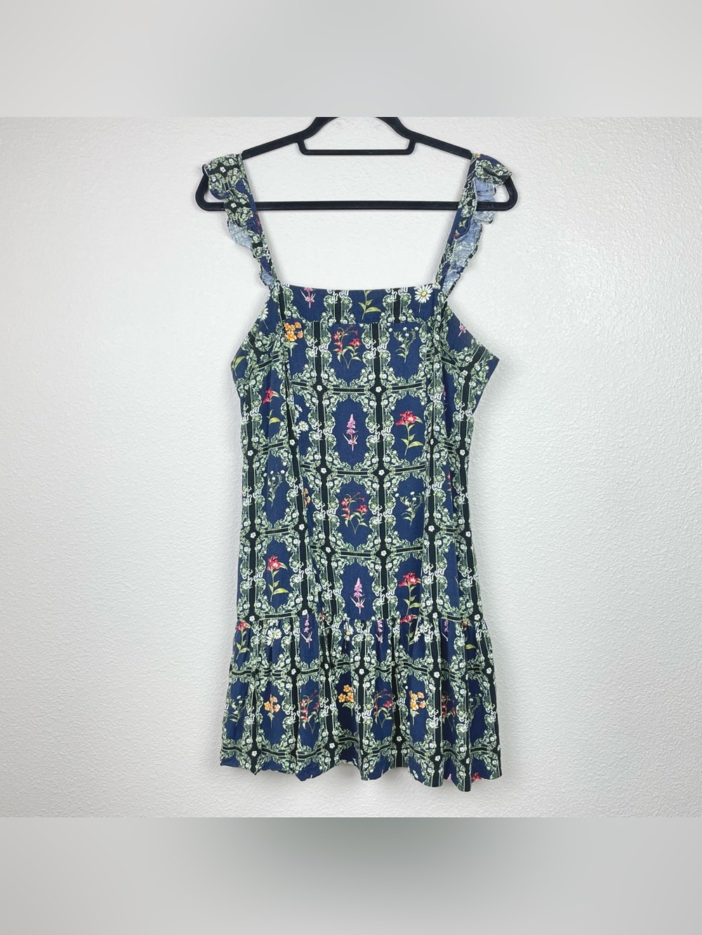 Agua Bendita x Target Women's Large Navy Floral Tile Flutter Sleeve Mini Dress - Picture 2 of 16